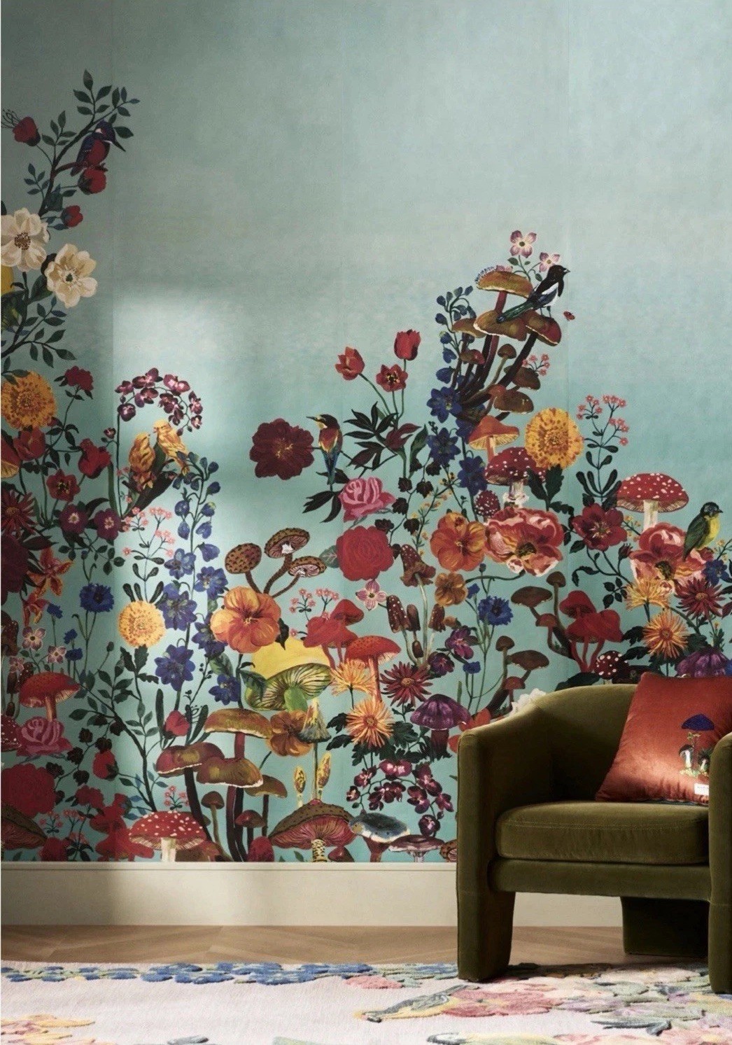 Anthropologie Nathalie Lete Flowers Birds Mushrooms 5 Panels Wallpaper Mural NEW