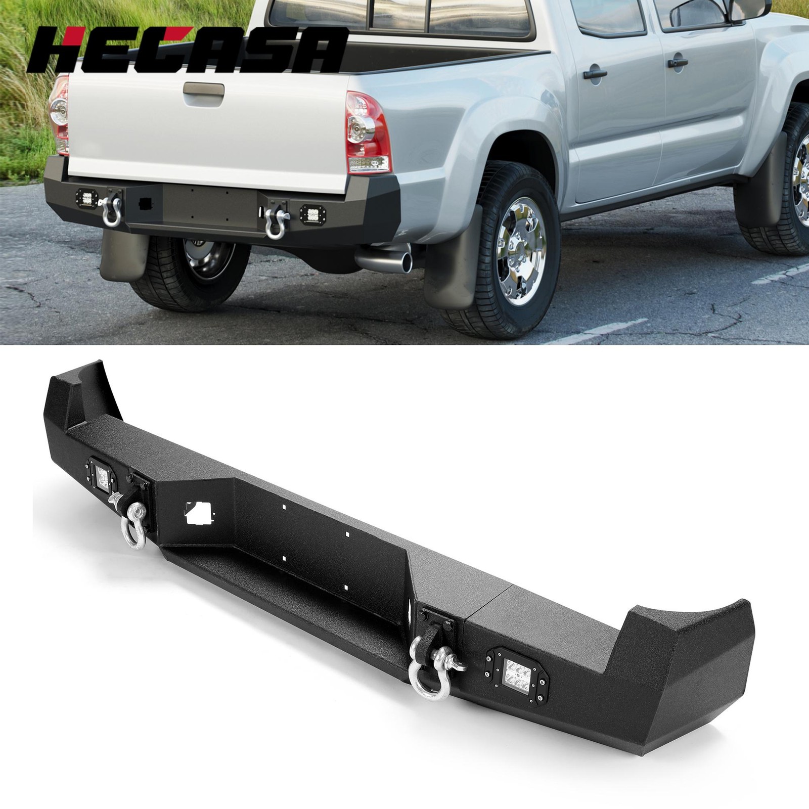 HECASA For 05-15 Toyota Tacoma 3PCS New Steel Rear Bumper W/LED Lights & D-Rings