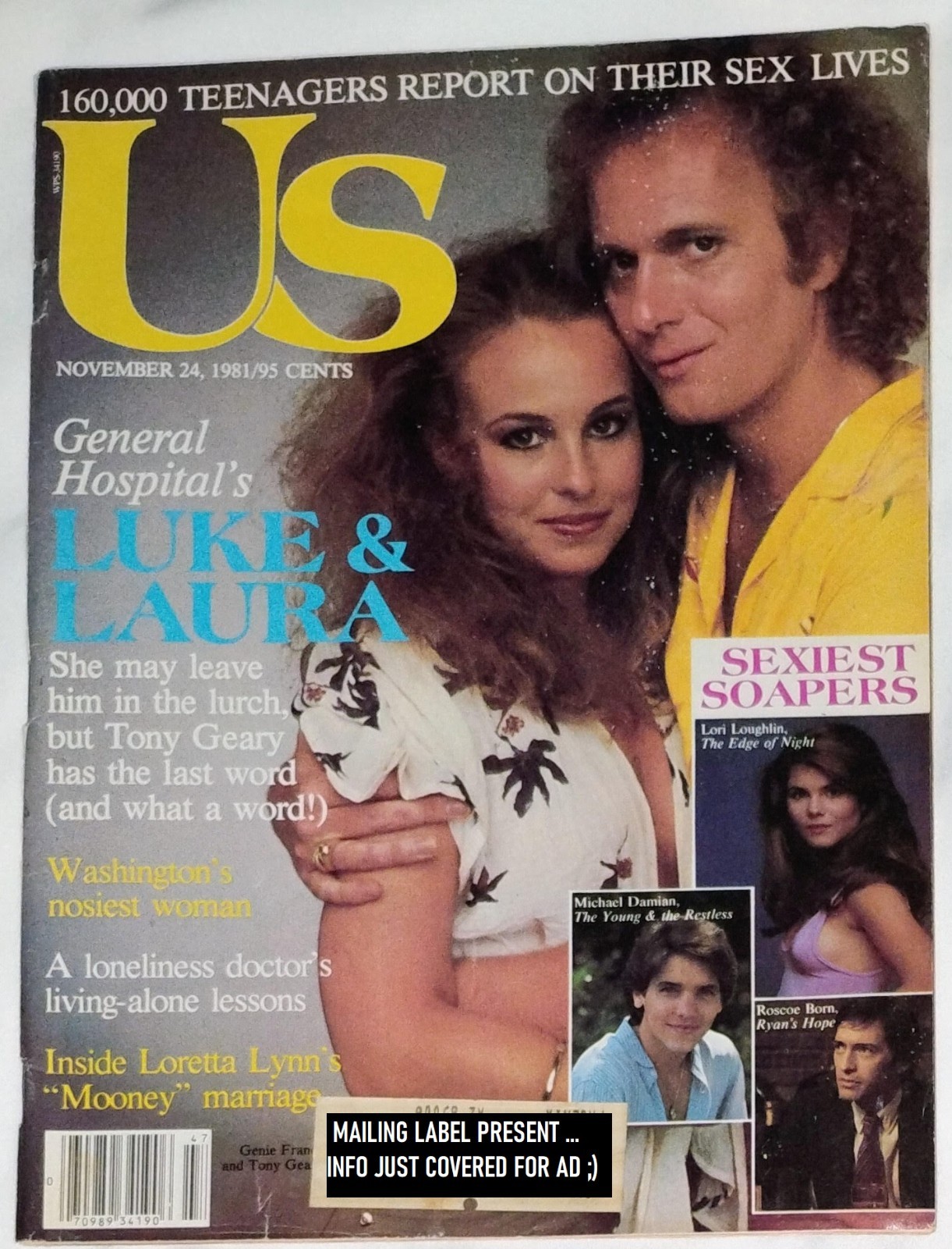 VINTAGE US MAGAZINE~NOVEMBER 1981~ANTHONY GEARY~GENIE FRANCIS~LORRETA LYNN~SOAPS