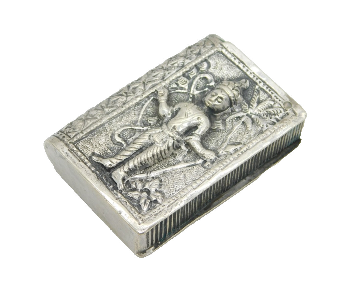 19th Century Anglo-Indian Sterling Silver Vesta Case Antique c1880s
