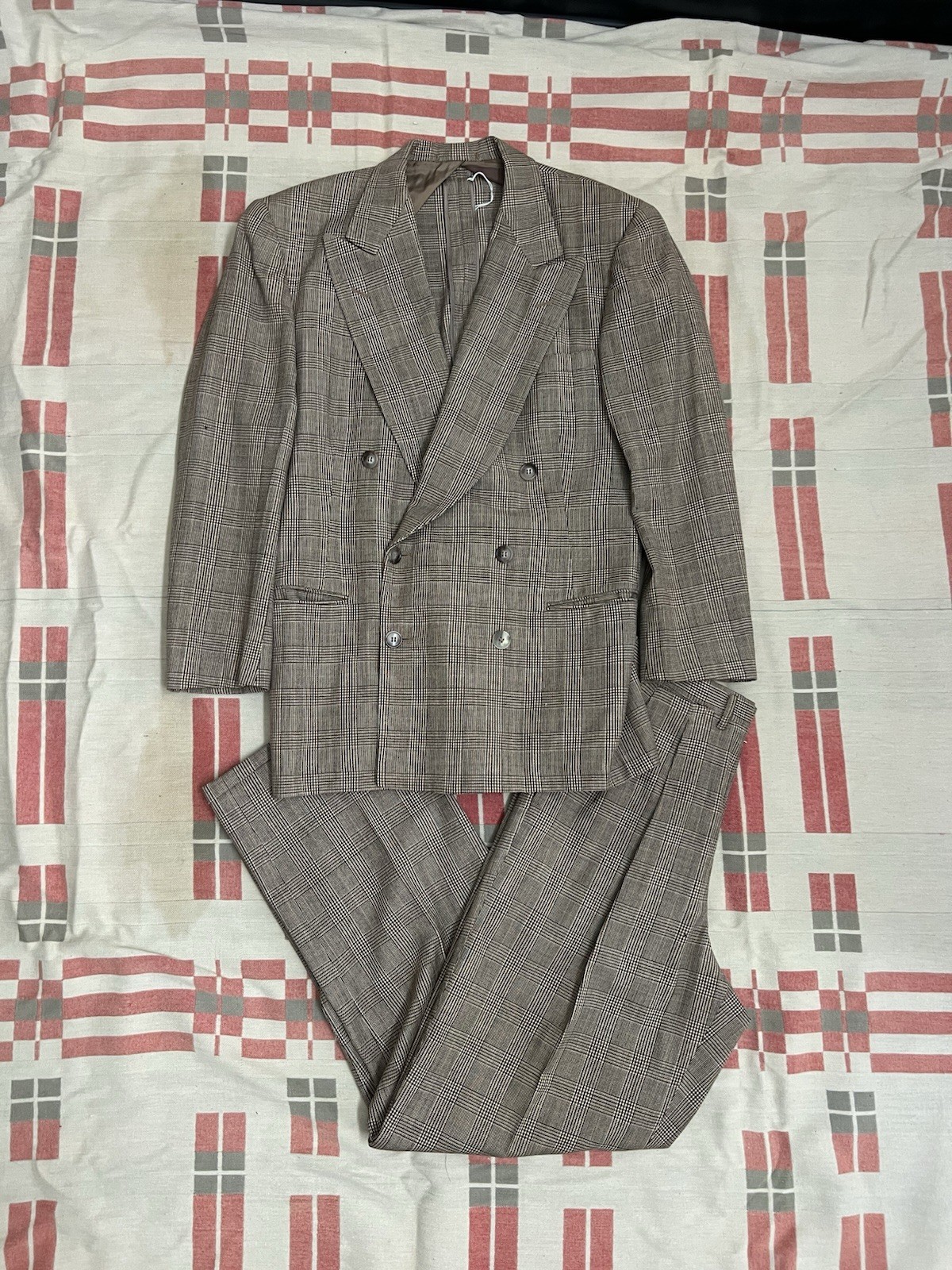 VTG 1950s Double Breasted Suit Prince Of Wales 42R 30x31 Drop Loop VTG 1950s Double Breasted Suit Prince Of Wales 42R 30x31 Drop Loop