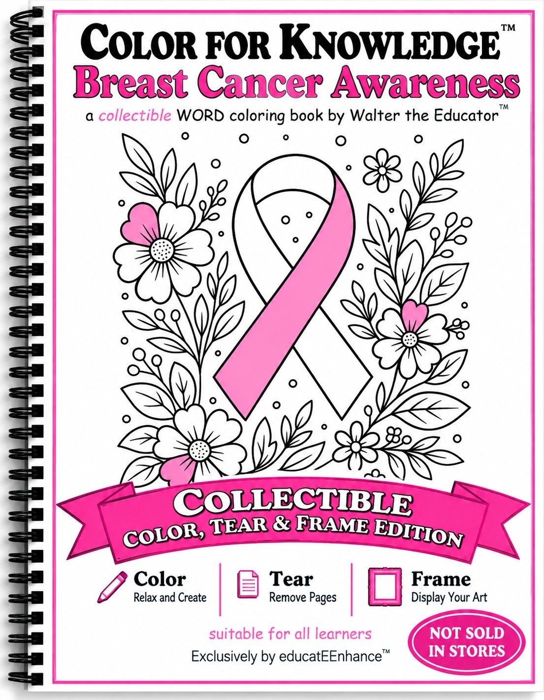 Breast Cancer Awareness Collectible Spiral Bound Coloring Book Color Tear Frame