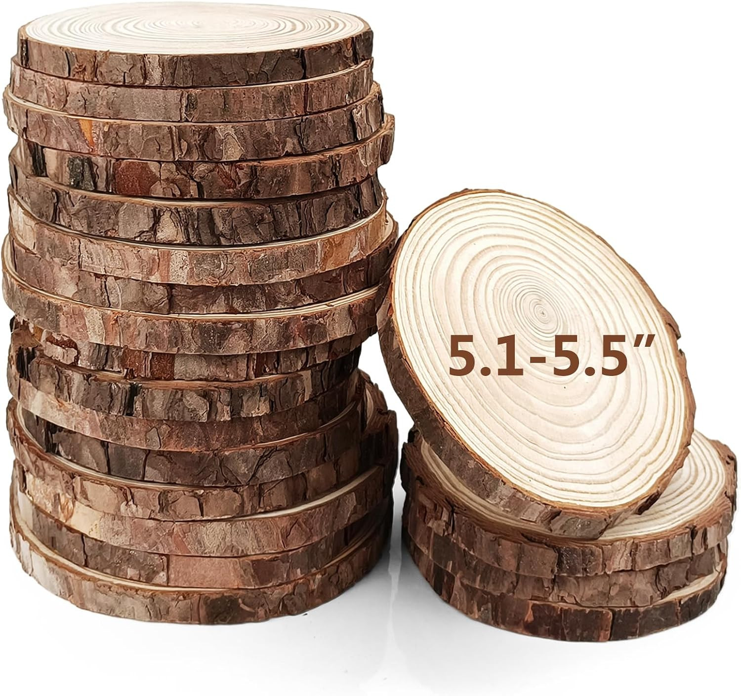 20Pcs Large Unfinished Wood Slices for Centerpieces,5.1-5.5Inch Wood Circle