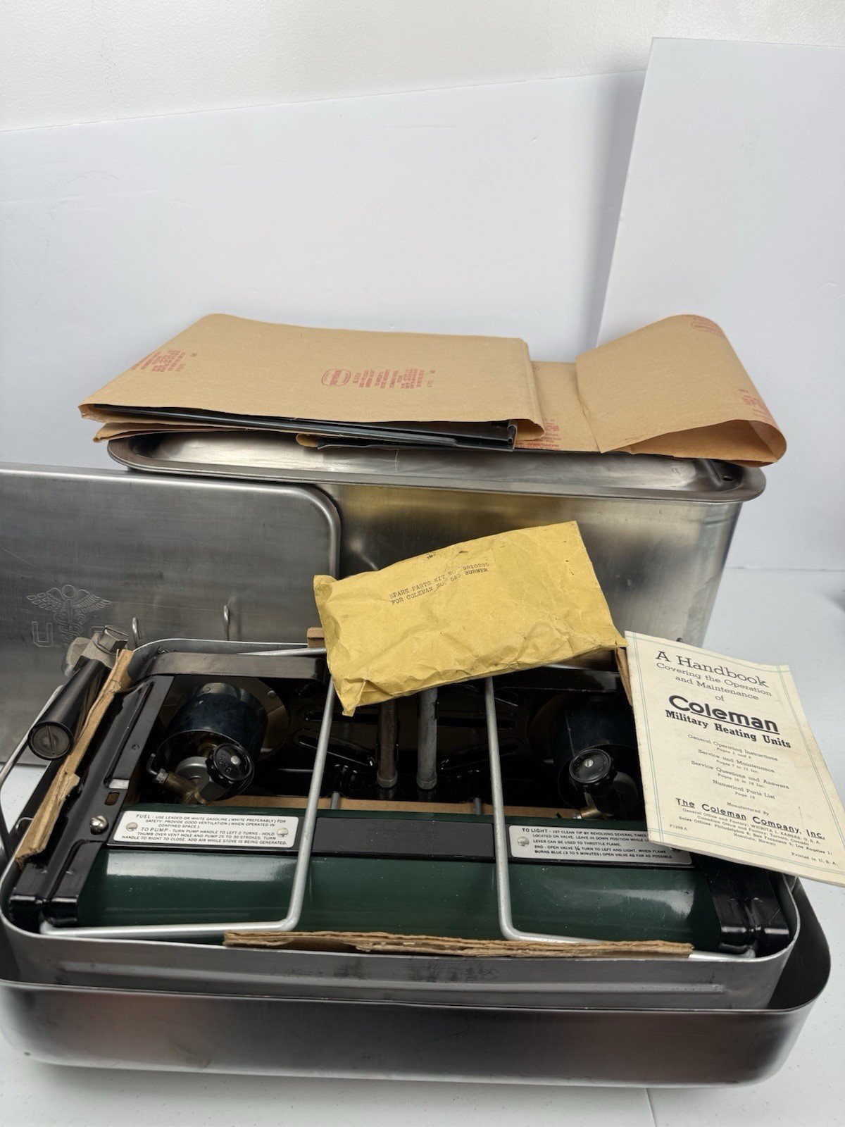 Coleman Model 523 Military Medical Stove Unused w/ Case Tank Basket & Parts USA Coleman Model 523 Military Medical Stove Unused w/ Case Tank Basket & Parts USA