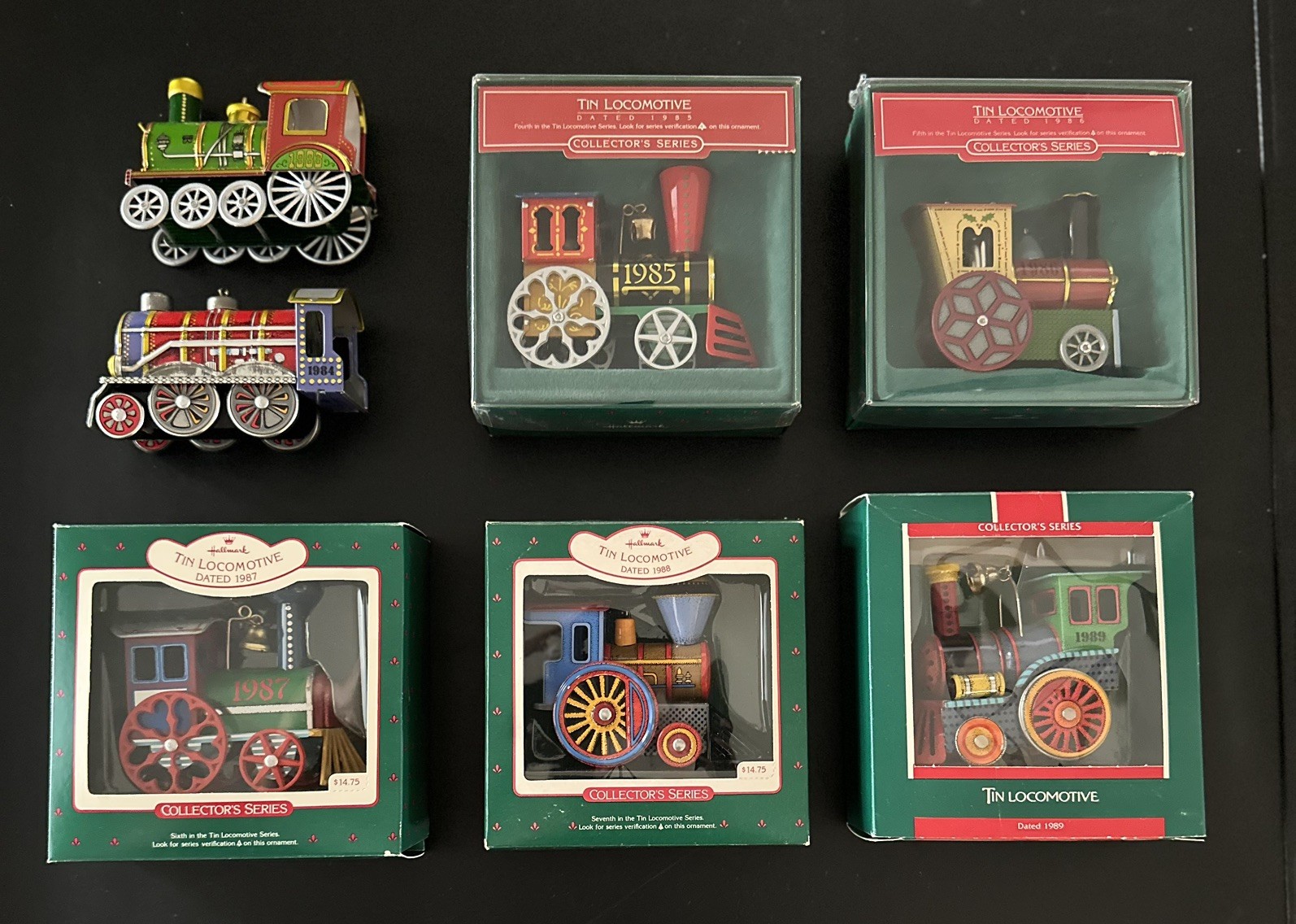 Hallmark Collector's Series Tin Locomotive Christmas Ornaments 1983-1989