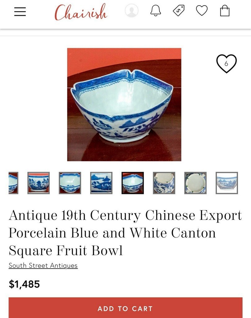 Antique 19th C Chinese Export Porcelain Blue & White Canton Square Fruit Bowl 9\