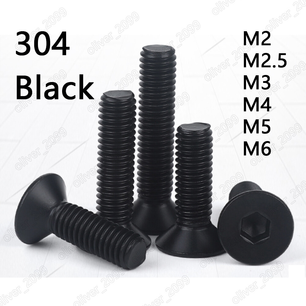 Black 304 Stainless Steel Hex Socket Bolts Countersunk Head Screw M2 M3 M4 M5 M6