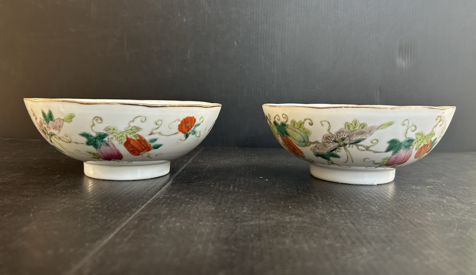 Pair Antique 19thC Daoguang Chinese Families Rose Porcelain Bowls