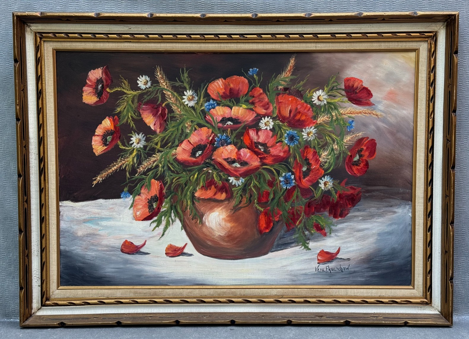 VERA EKSARCHOW OIL PAINTING LARGE SIGNED ORIGINAL STILL LIFE VASE FLOWERS FLORAL VERA EKSARCHOW OIL PAINTING LARGE SIGNED ORIGINAL STILL LIFE VASE FLOWERS FLORAL
