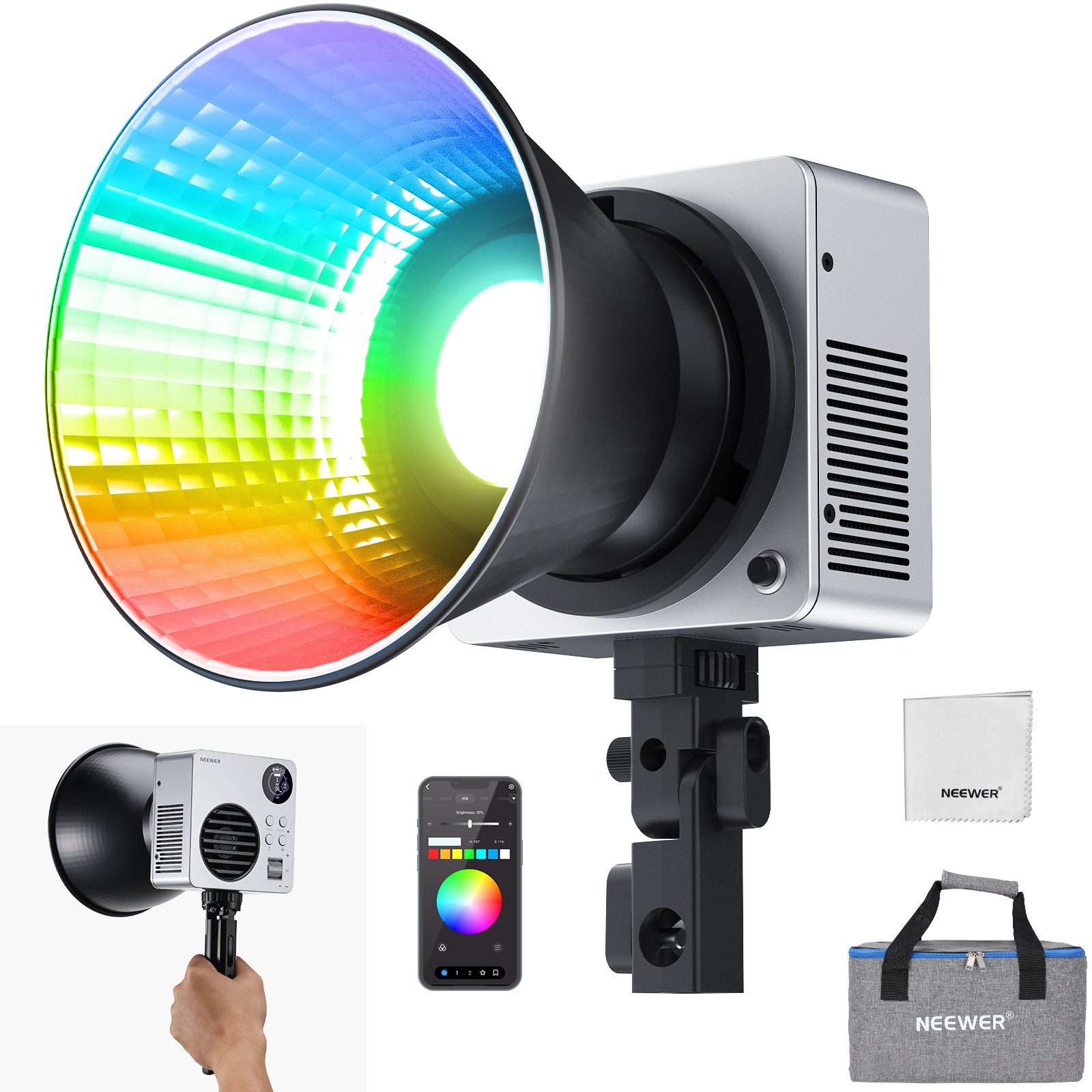 NEEWER HB80C 80W RGBWW LED Video Light, 72Wh, 2500-7500K, Bowens Mount, Studio