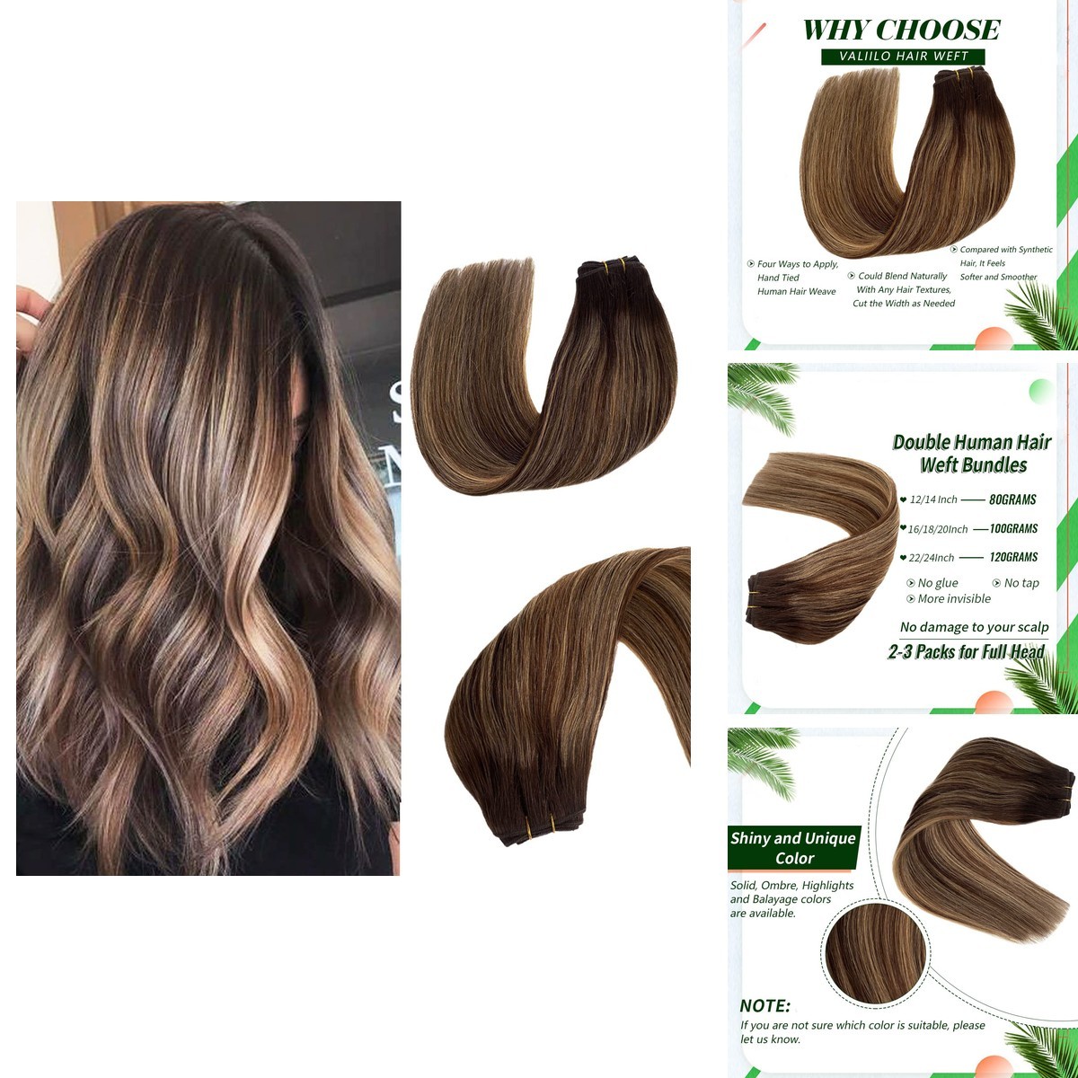 Valiilo Sew in Weft Hair Extensions Human Hair 22 inch Blonde Highlights Brown