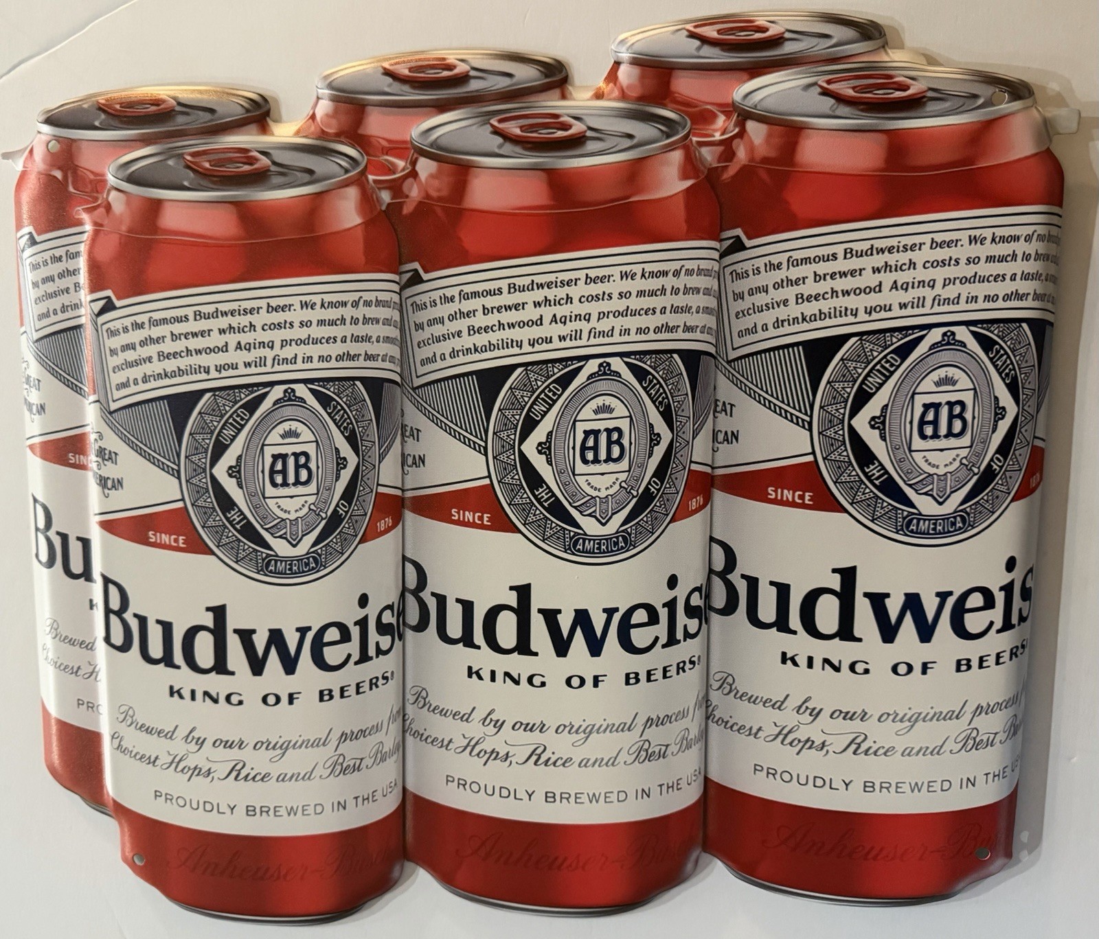 Budweiser King Of Beers 6 Pack Can Replica Metal Sign Budweiser King Of Beers 6 Pack Can Replica Metal Sign