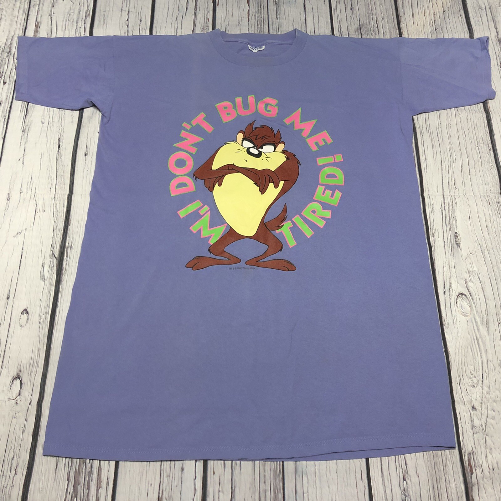 Vintage Looney Tunes Taz Purple 1997 One Size Don’t Bug Me I’m Tired T Shirt