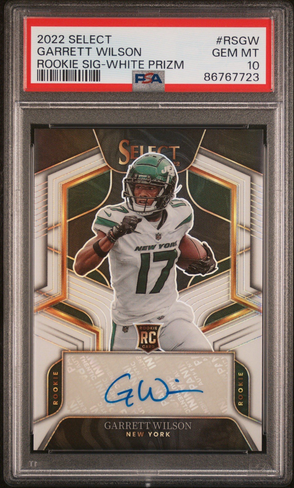 Panini 2022 Select Garrett Wilson Jets Rookie Signatures White Prizm Auto /35 Panini 2022 Select Garrett Wilson Jets Rookie Signatures White Prizm Auto /35