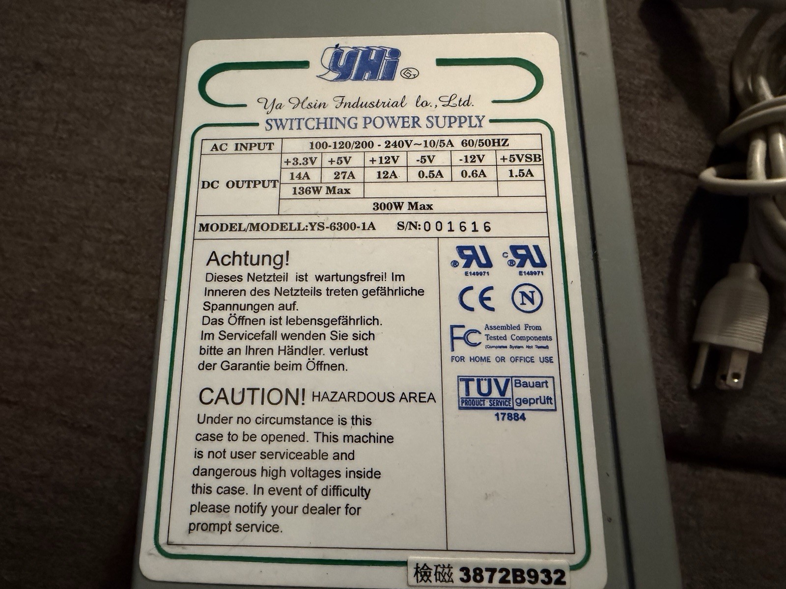 YHI Switching Power Supply YS-6300-1A Ya Hsin Industrial Co. YHI Switching Power Supply YS-6300-1A Ya Hsin Industrial Co.