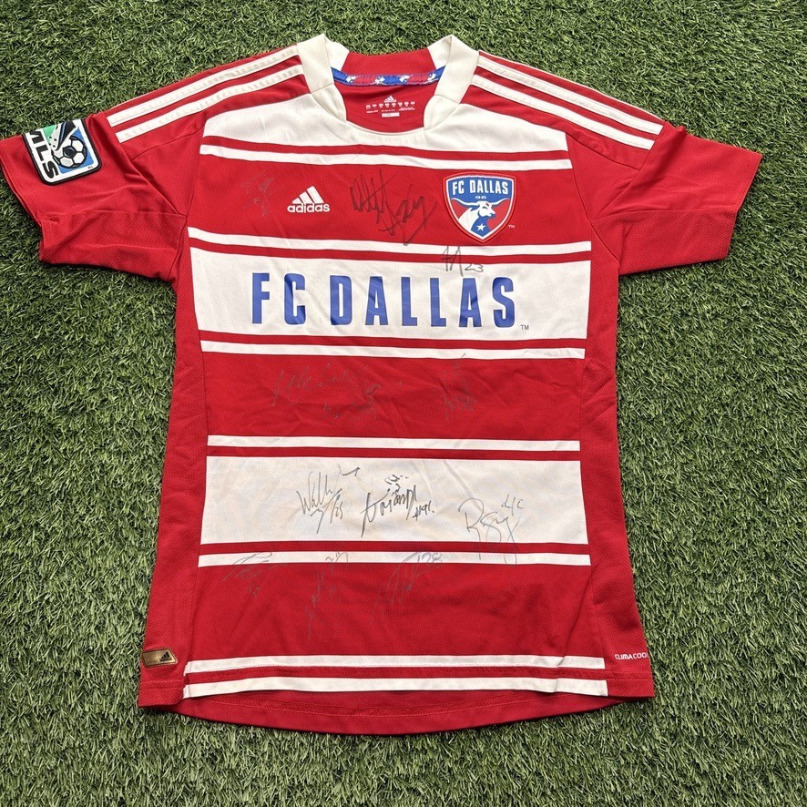 Adidas FC Dallas Soccer Jersey Mens 13 14 Red White Signed ClimaCool #7 Adidas FC Dallas Soccer Jersey Mens 13 14 Red White Signed ClimaCool #7