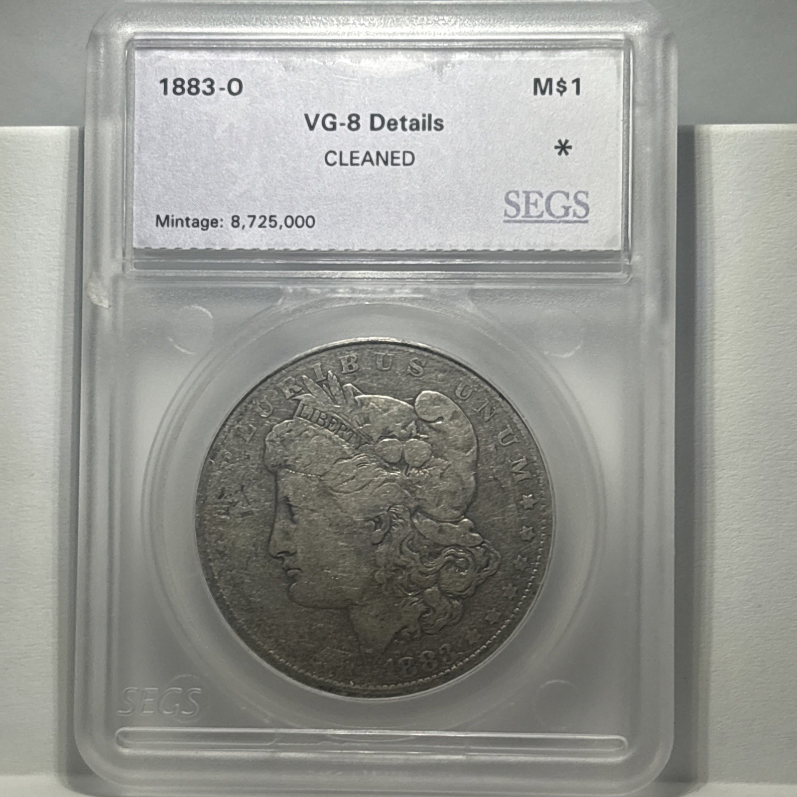 1883-O $1 Morgan Silver Dollar SEGS VG-8 Details Cleaned Business Strike