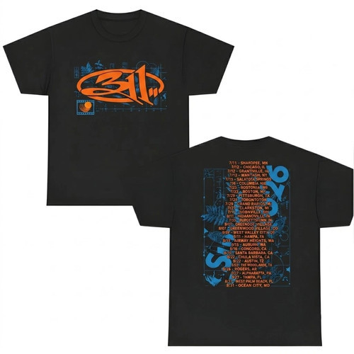 311 Band Summer Tour 2026 Grid Leaves Dates Two Sided T Shirt Unisex