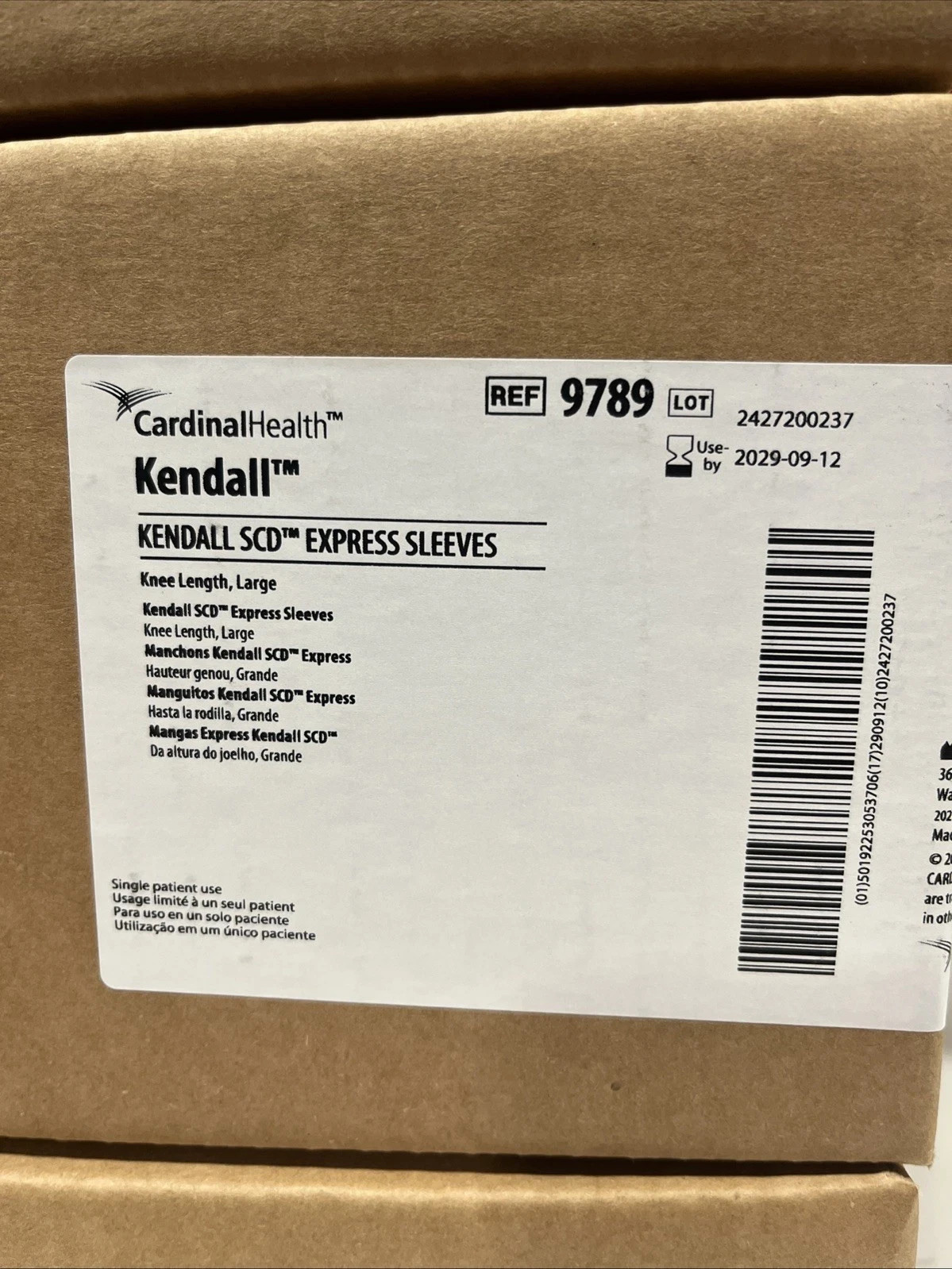 BX of 5 Cardinal Health Kendall SCD Express Sleeves Large, 9789, 08/2029+