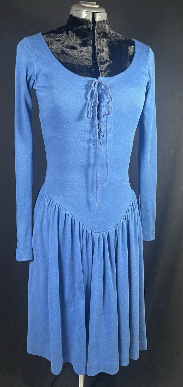 Vintage Betsey Johnson ‘Punk Label’ Blue Cotton Lace Up, Long Sleeve Dress Sz S 