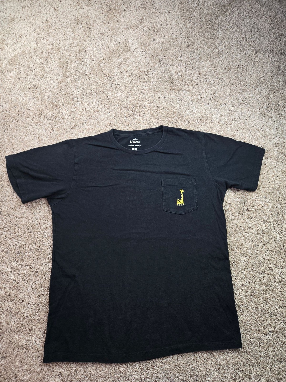 Uniqlo SPRZ NY Jason Polan Giraffe Pocket T Shirt Mens Large Black Back Graphic Uniqlo SPRZ NY Jason Polan Giraffe Pocket T Shirt Mens Large Black Back Graphic