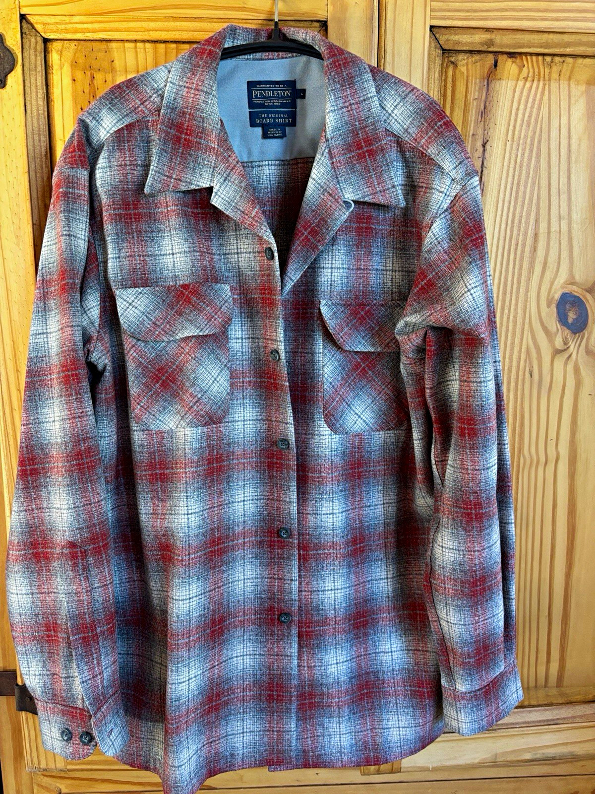 Pendleton Original Board Shirt Men\'s L Wool Plaid Button-Up Long Sleeve Pockets