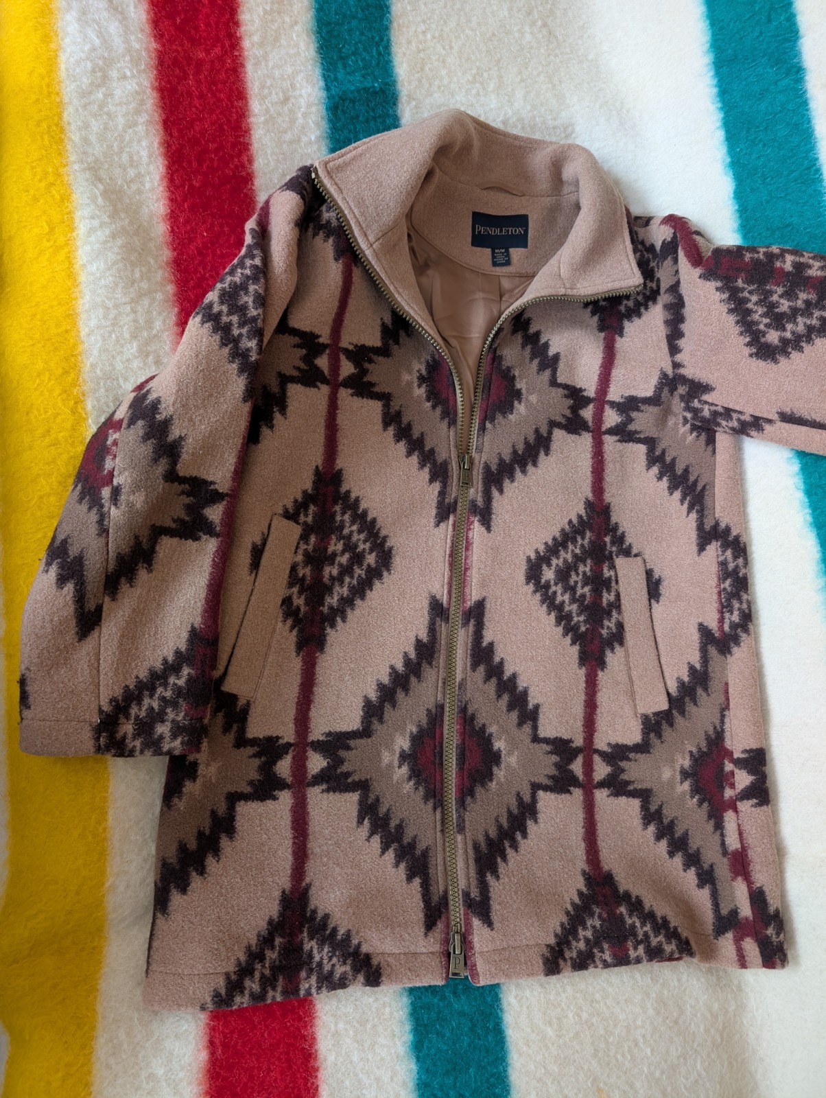 RARE Pendleton Multi Color Pink Aztec Blanket Coat Women\'s Size M/M  READ/PICS
