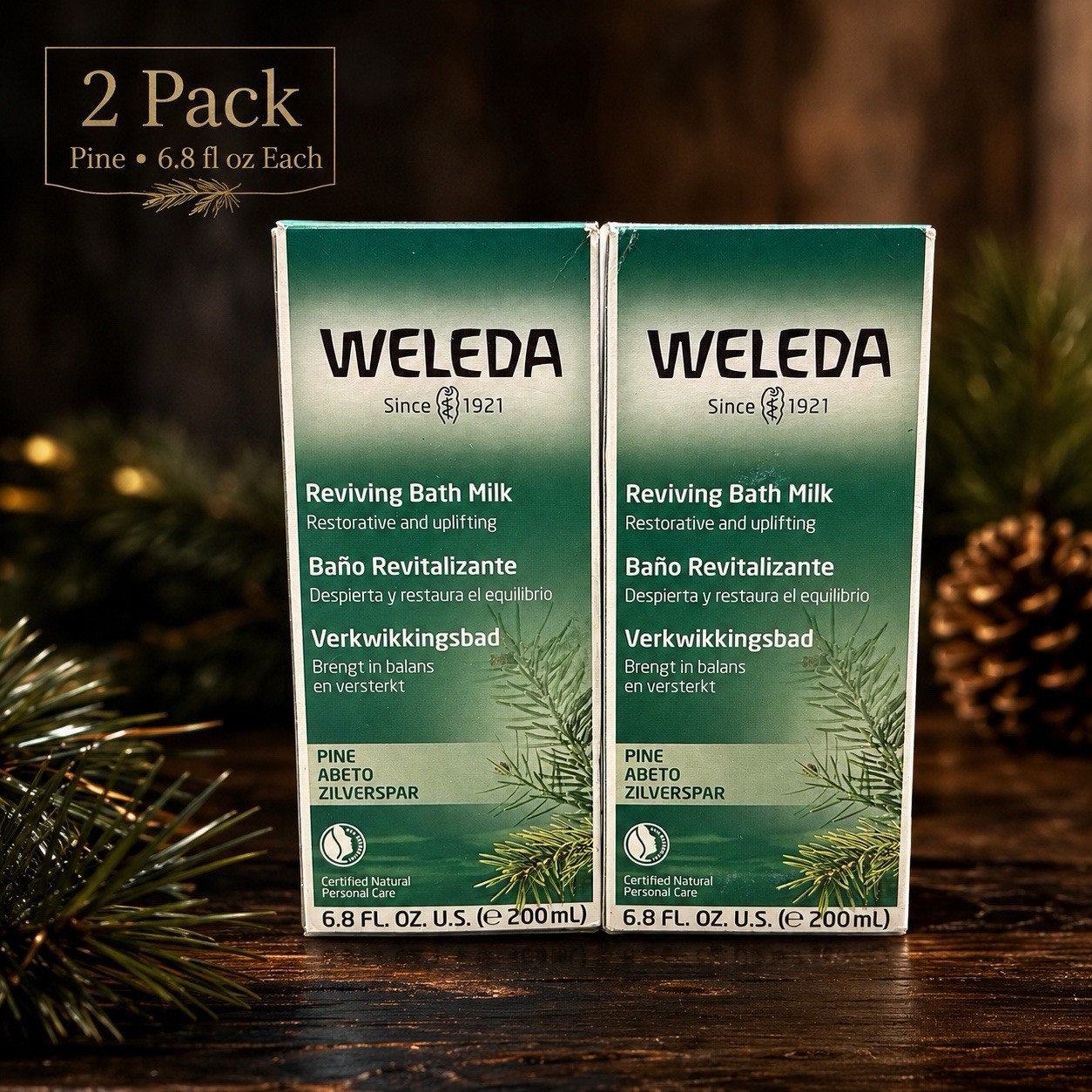 2 Pack Weleda Reviving Bath Milk Pine 6.8 fl oz 200 mL Natural Bath Soak