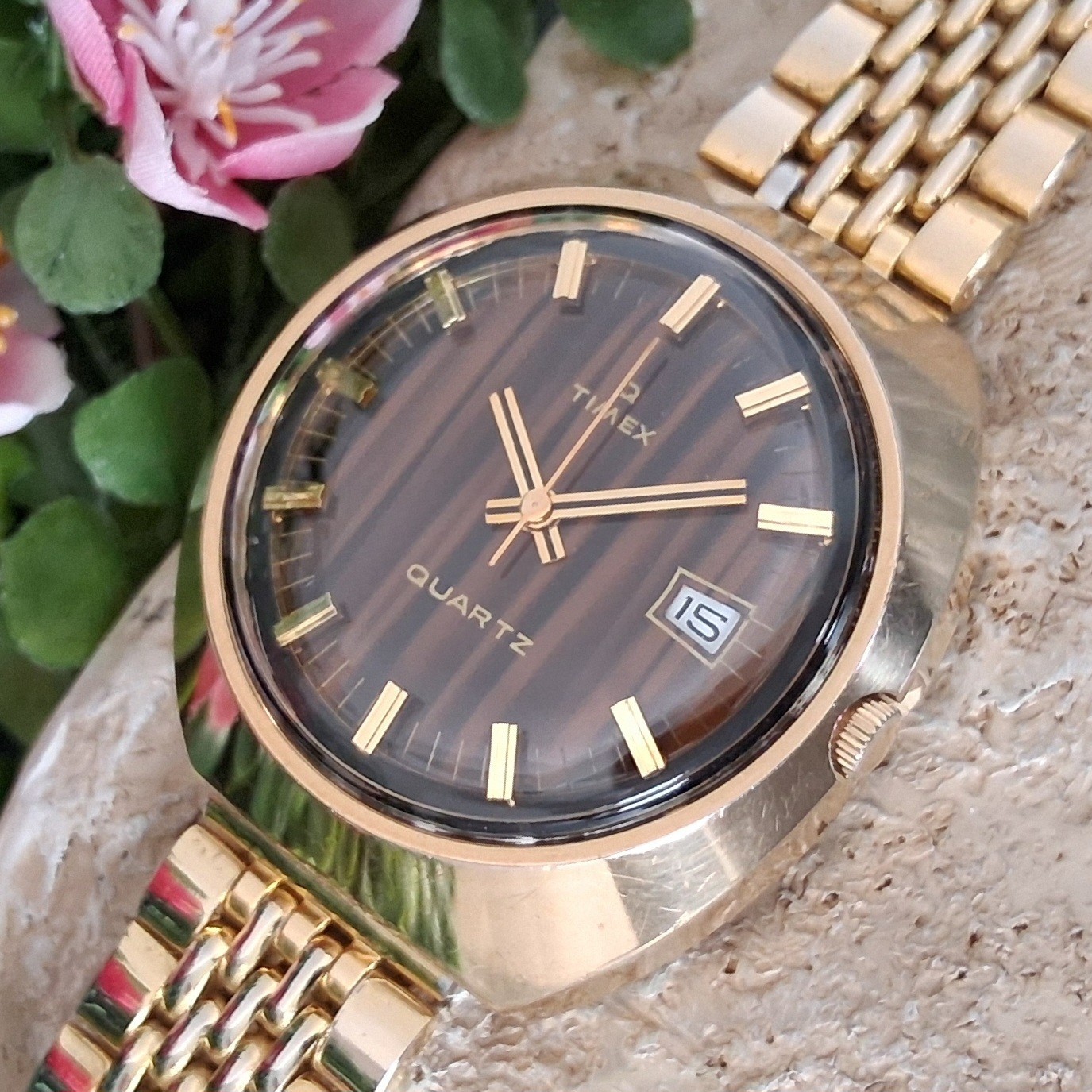 Serviced 1972 Timex Time Machine Q Quartz Electric Men's Vintage Watch Tiger Eye