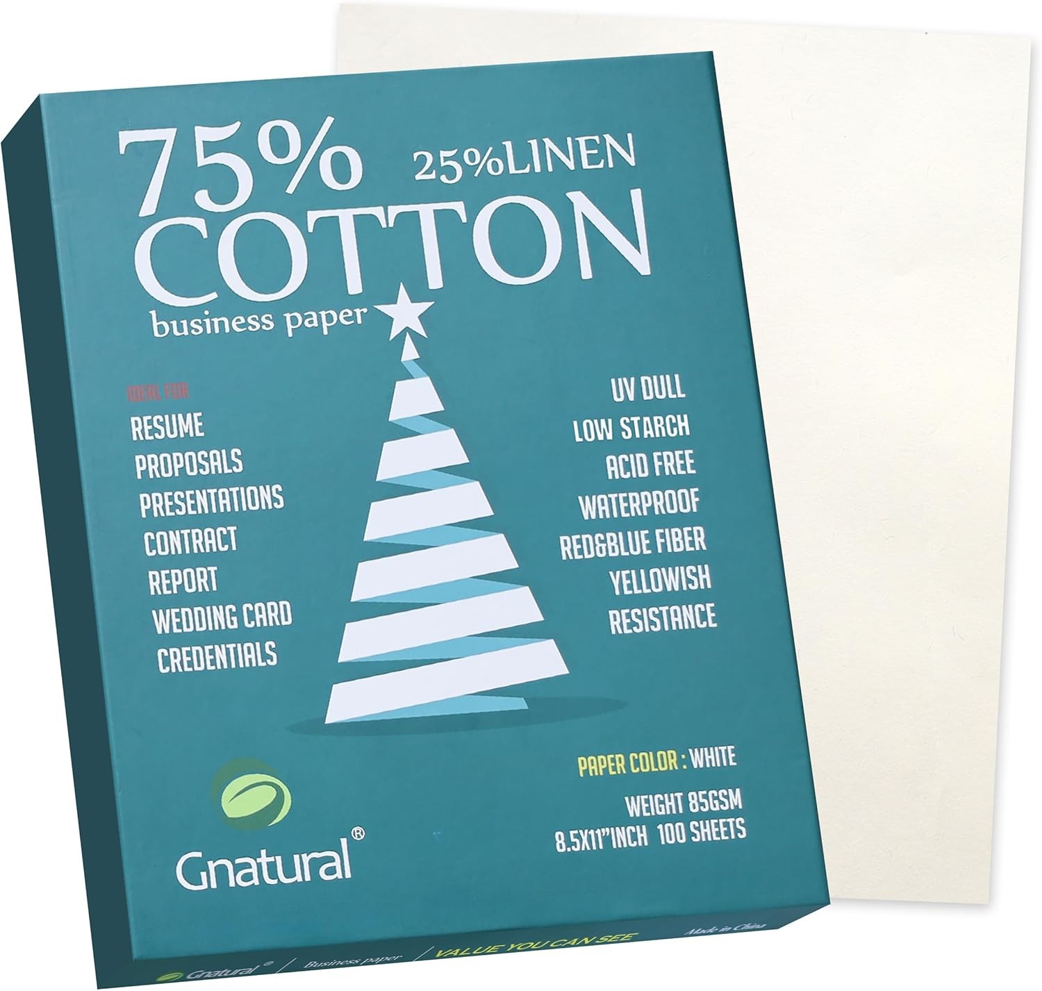 75% Cotton 25% Linen Business Paper, 85gsm 8.5”×11” Inkjet Printer Paper, Wat...