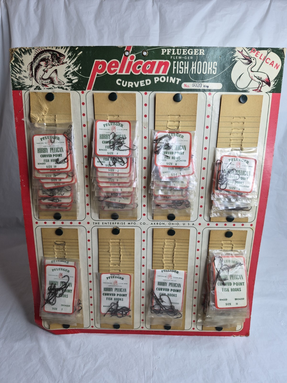 *RARE* Vintage Pflueger Pelican Fish Hook Store Display Cardboard Display 