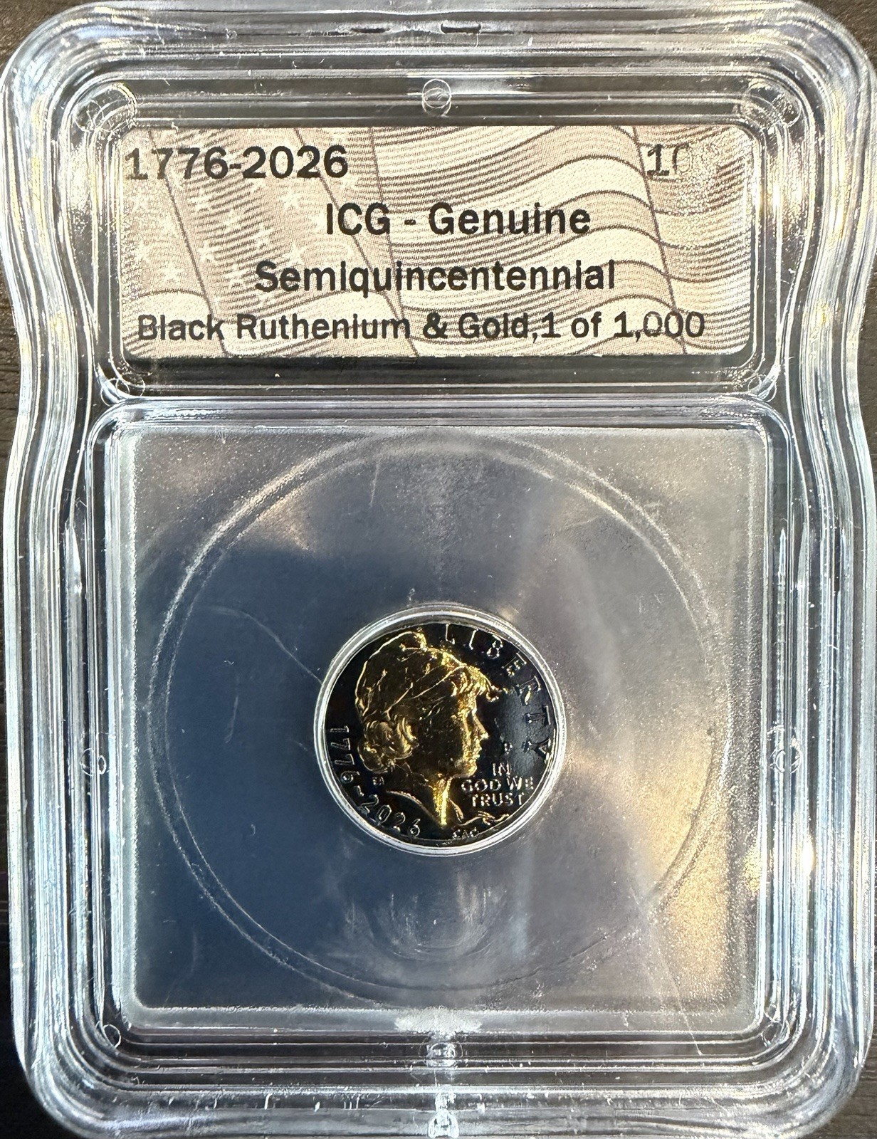 2026 Semiquincentennial Black Ruthenium & Gold Dime ICG Genuine (1 of 1,000)