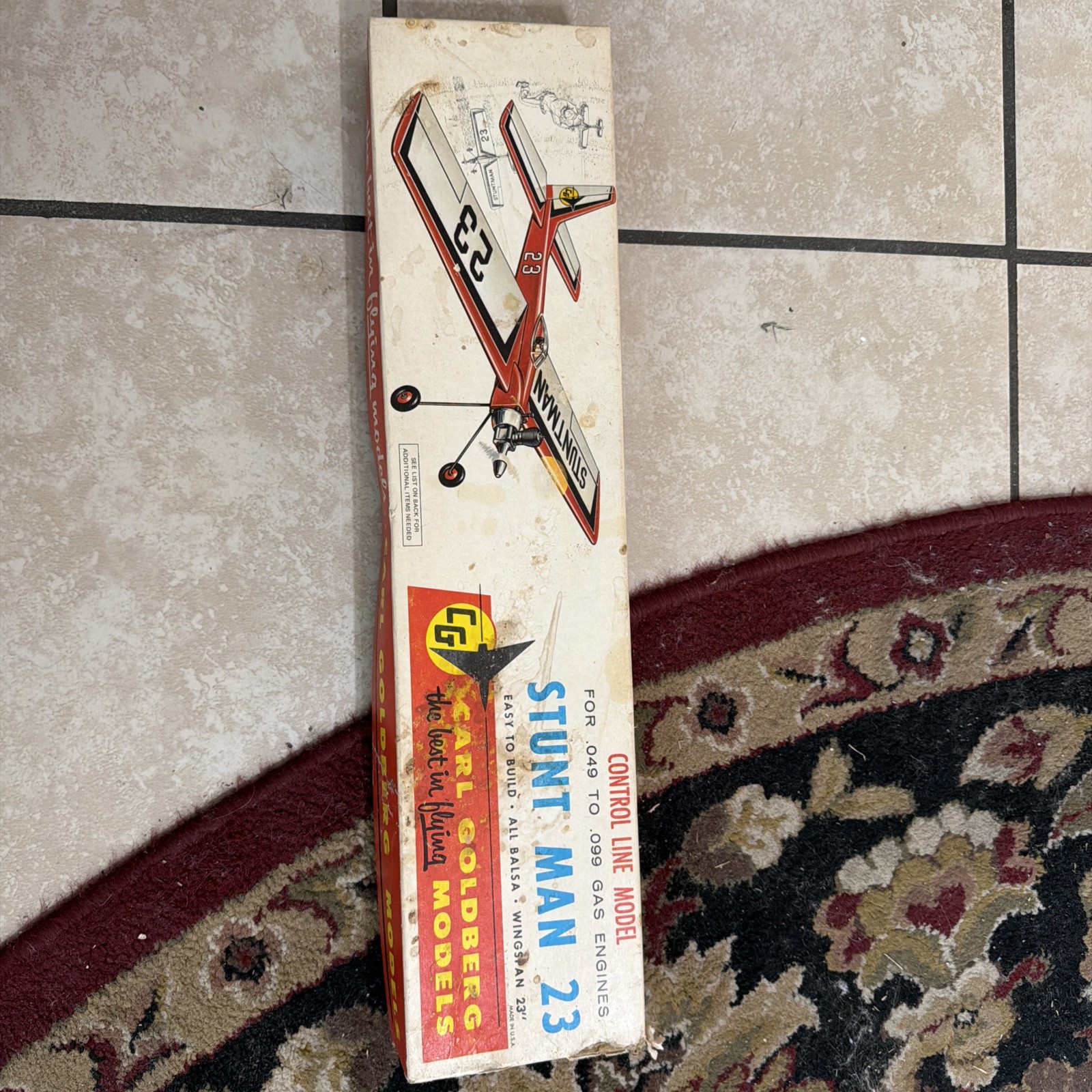 vintage Carl Goldberg Models “Stunt Man 23” control-line balsa airplane kit