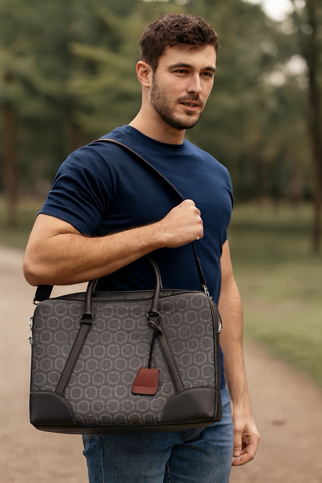 #409 Salvatore Ferragamo Travel Gancini Print Leather Briefcase RETAIL $1650