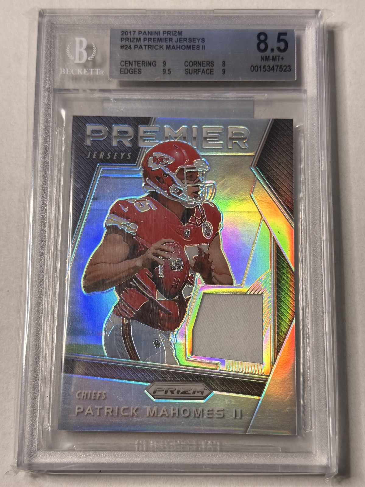 2017 Panini Prizm - Prizm Premier Jerseys Patrick Mahomes II #24 BGS 8.5 2017 Panini Prizm - Prizm Premier Jerseys Patrick Mahomes II #24 BGS 8.5