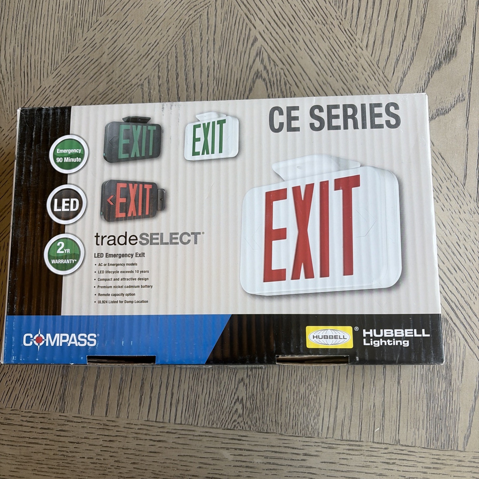 LED Emergency EXIT Sign White, Hubbell Lighting, Compass CE Series LED Emergency EXIT Sign White, Hubbell Lighting, Compass CE Series