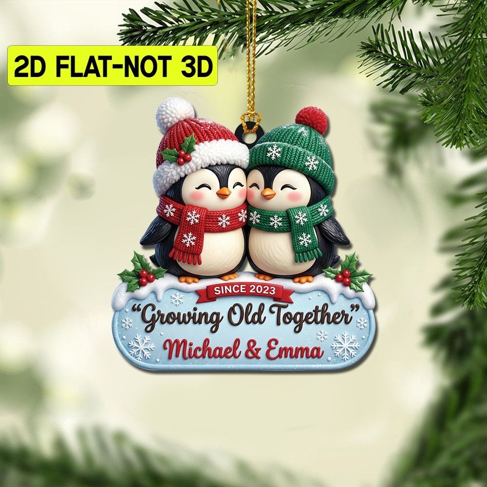 Personalized Growing Old Together Couple 2D Flat Acrylic Ornament