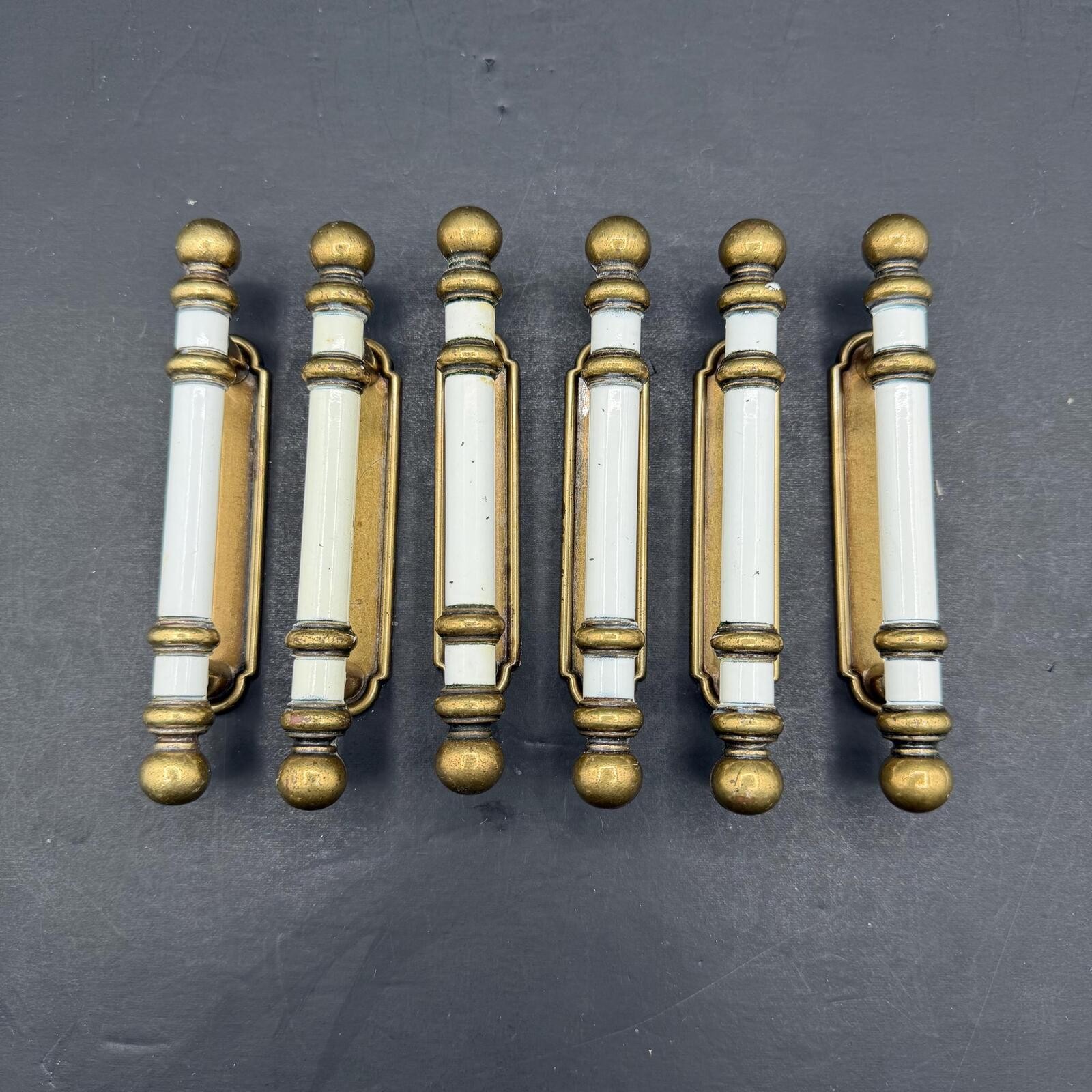 Vintage Amerock Brass Enamel Drawer Pulls, Mid-Century Cabinet Handles(Set of 6) Vintage Amerock Brass Enamel Drawer Pulls, Mid-Century Cabinet Handles(Set of 6)