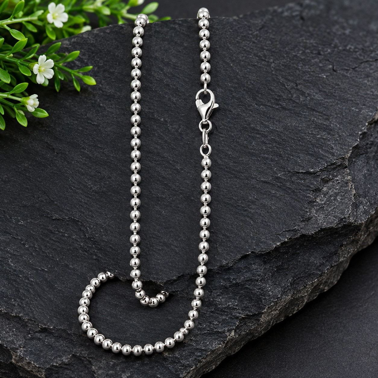 Solid 925 Sterling Silver 3MM Bead Ball Link Chain Necklace Beaded Ball Necklace Solid 925 Sterling Silver 3MM Bead Ball Link Chain Necklace Beaded Ball Necklace