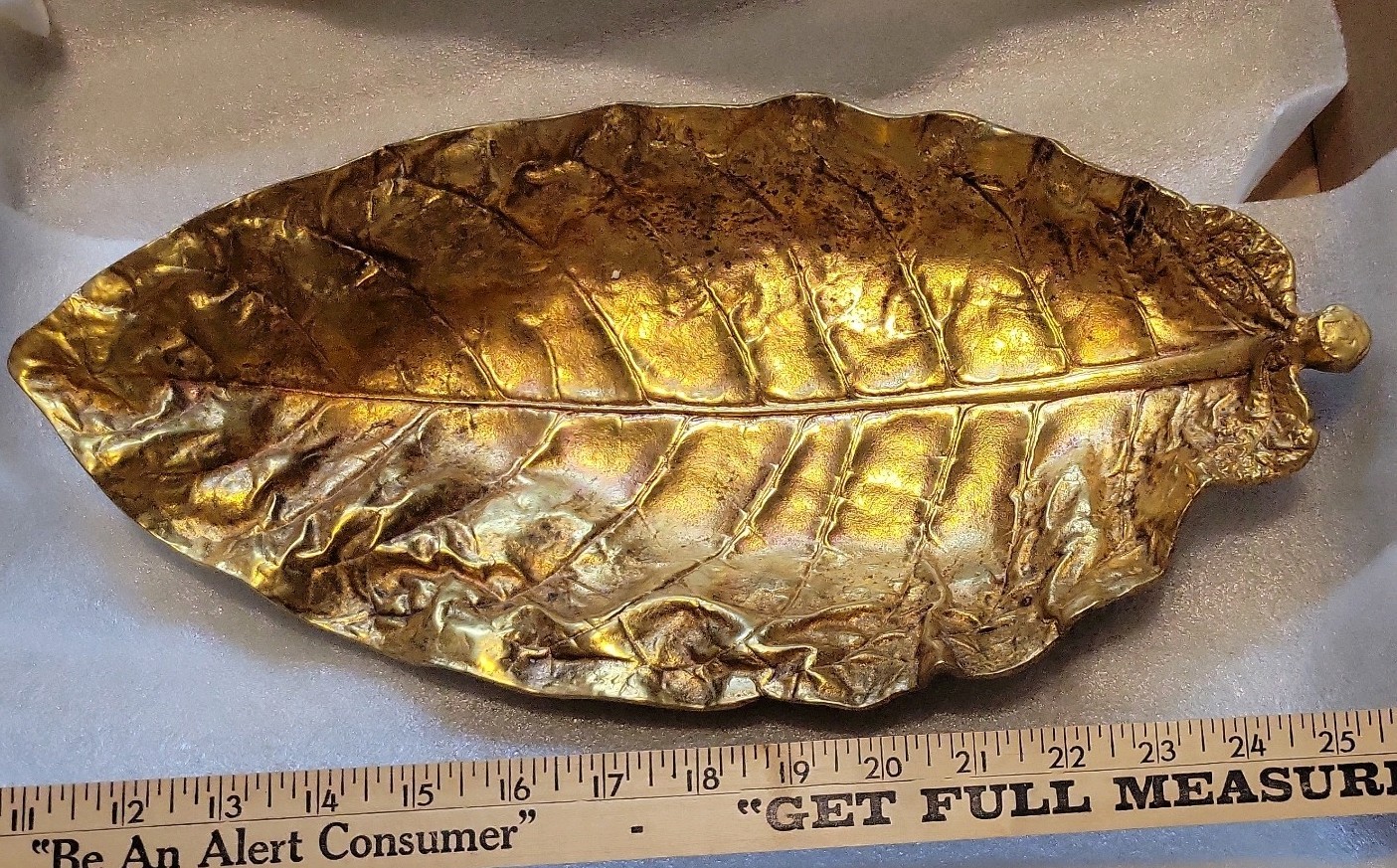 Vintage Antique Solid Brass White Barley Tobacco Leaf Bowl Container, By Cambron