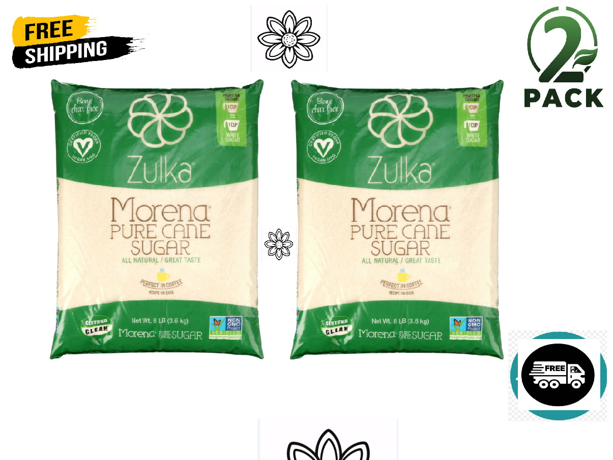 Zulka Pure Cane Sugar, 8 lb, Vegan & Plant Based and Non GMO.Best Price 2 Pack Zulka Pure Cane Sugar, 8 lb, Vegan & Plant Based and Non GMO.Best Price 2 Pack