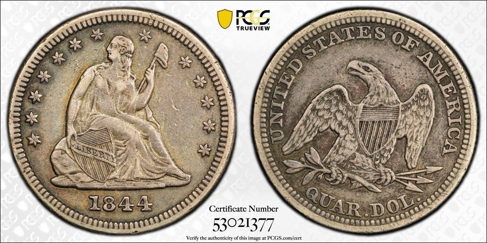 1844 Seated Liberty Quarter 25c - PCGS XF40 - Original Low Mintage Date 1844 Seated Liberty Quarter 25c - PCGS XF40 - Original Low Mintage Date