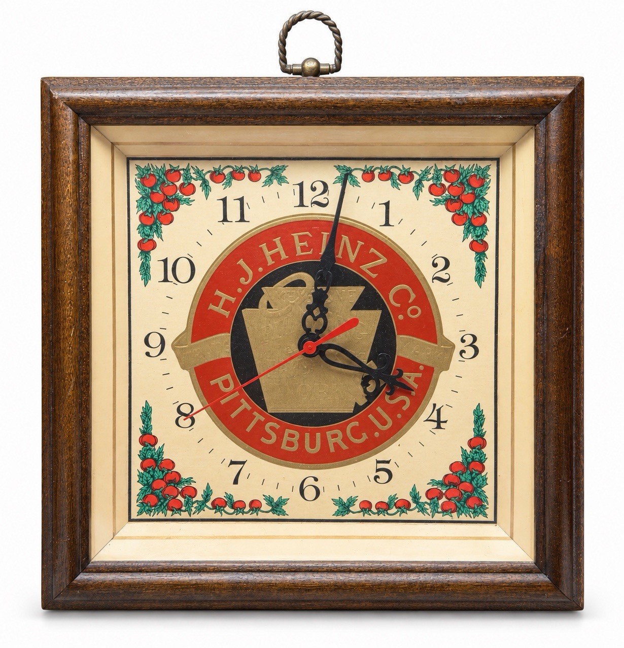 Vintage H.J. Heinz Ketchup Square Quartz Wood Wall Clock With Rare Heinz Decal Vintage H.J. Heinz Ketchup Square Quartz Wood Wall Clock With Rare Heinz Decal