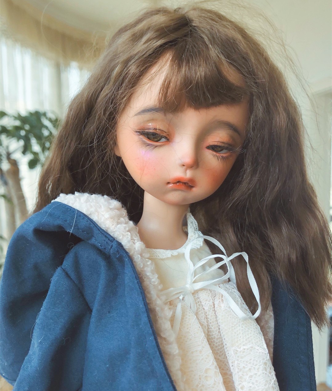 1/6 BJD Girl Doll Free Face Make up + Eyes Resin Half-closed Eyes Tan skin