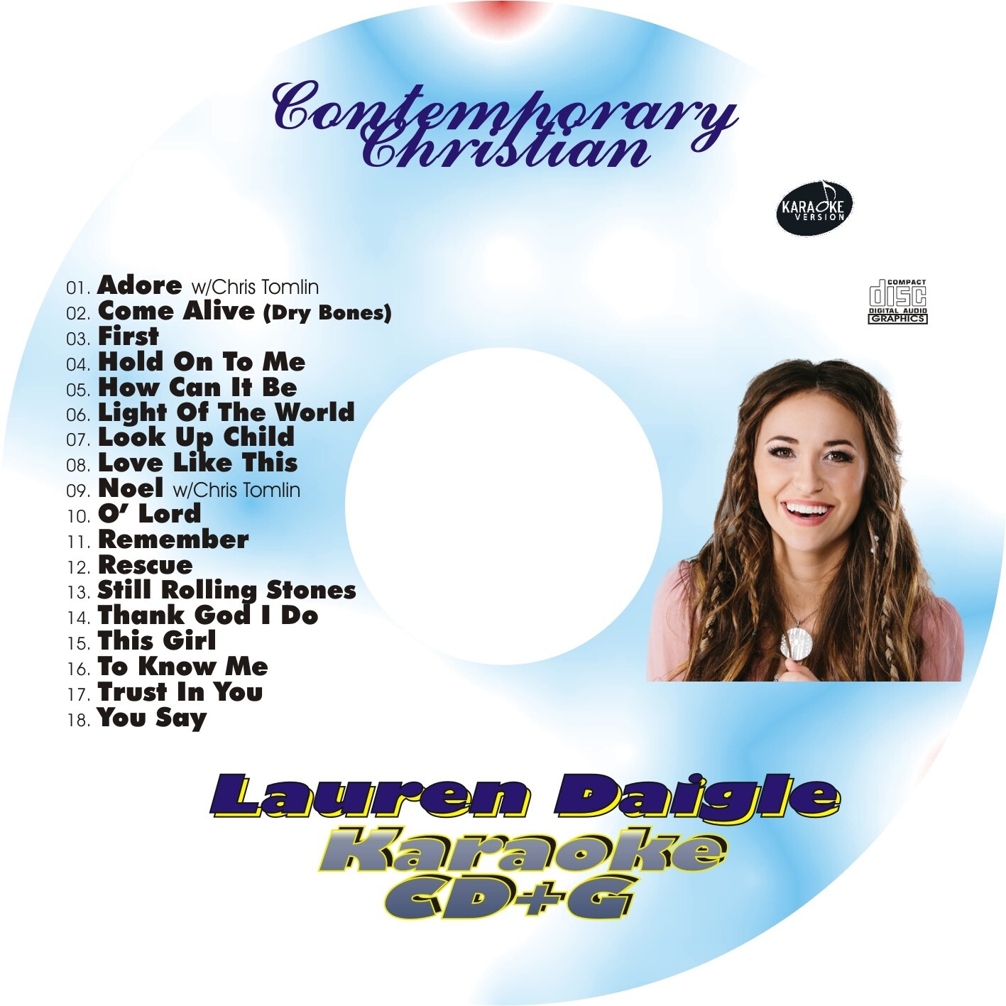 CUSTOM KARAOKE LAUREN DAIGLE 18 GREAT SONG cdg CD+G HARD-TO-FIND RARE CHRISTIAN