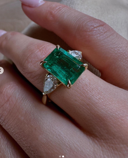 5.10 Ct Natural Emerald Art Deco Antique Vintage Wedding Ring 14K Yellow Gold FN