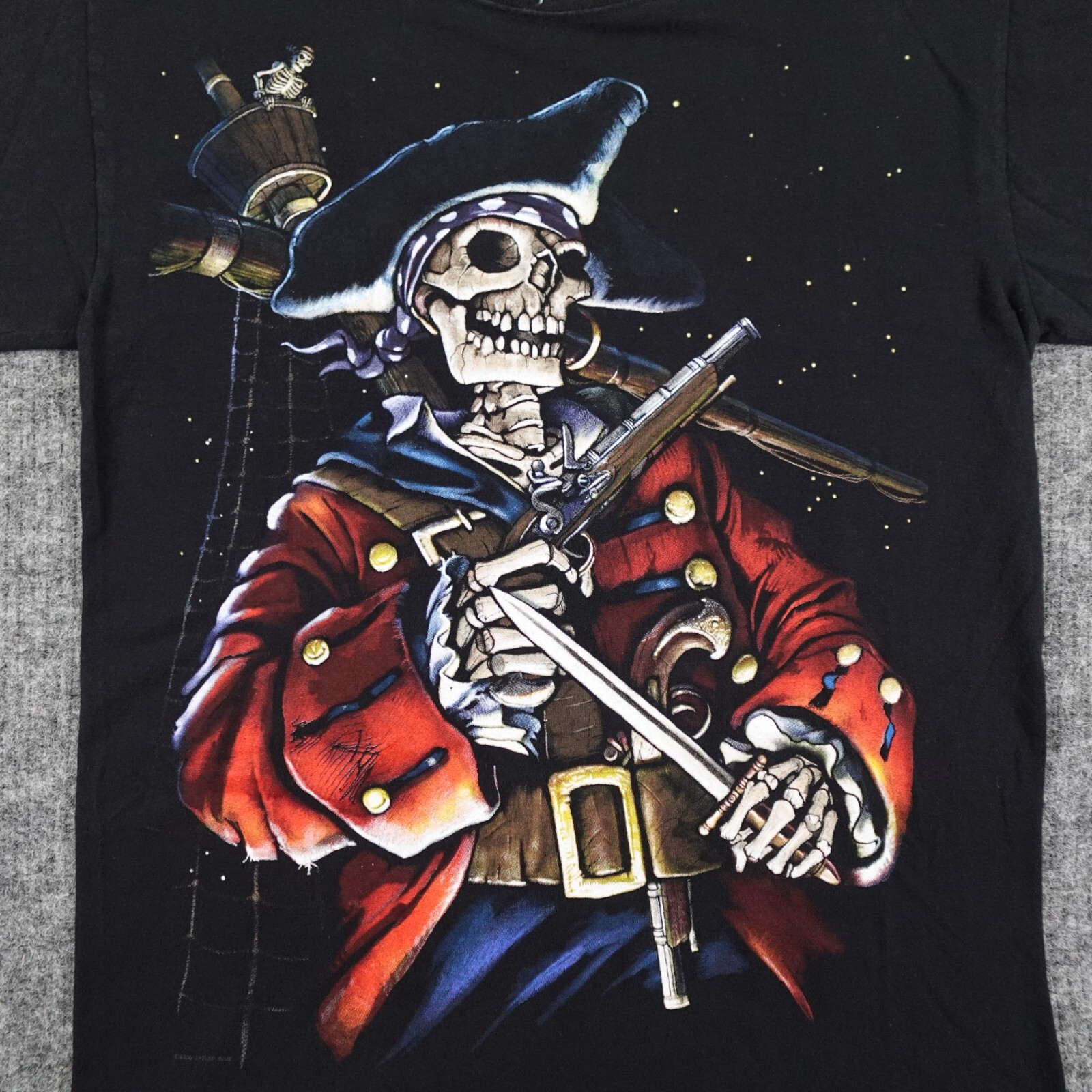 Vintage Liquid Blue T-Shirt Adult Medium Black Dead Skeleton Pirate Y2K 2000\'s