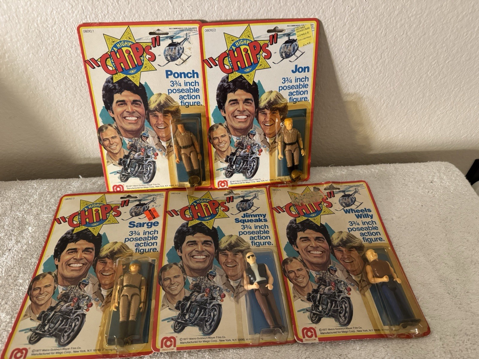 Vintage Mego CHiPs 3.75” Complete 5 Figure Set Ponch Jon Sarge Jimmy Wheels