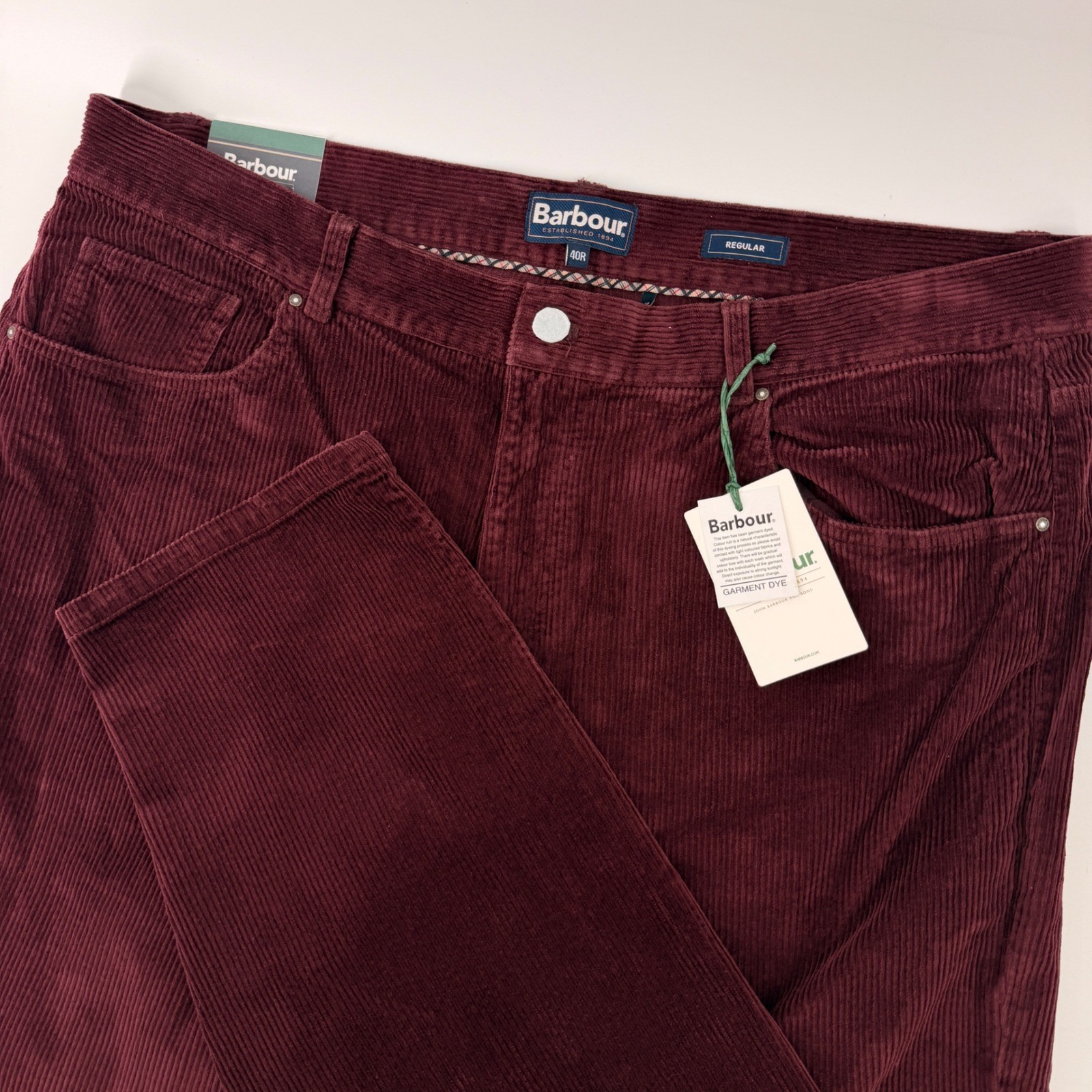 Barbour Corduroy Trousers Mens 40R Dark Merlot Washed Stretch Twill Regular Fit