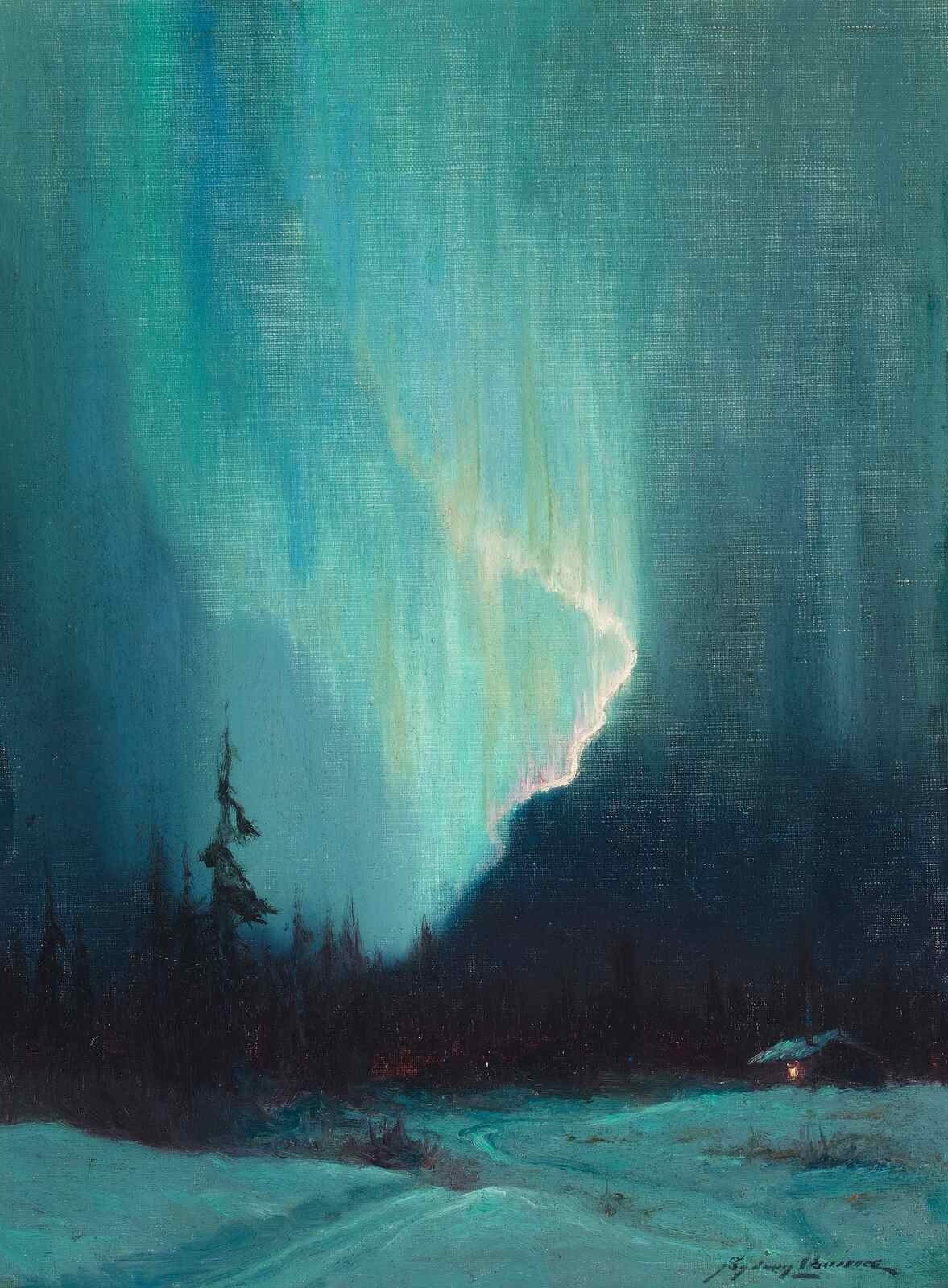 Sydney Laurence Northern Lights c.1920s Alaska Aurora Borealis Landscape
